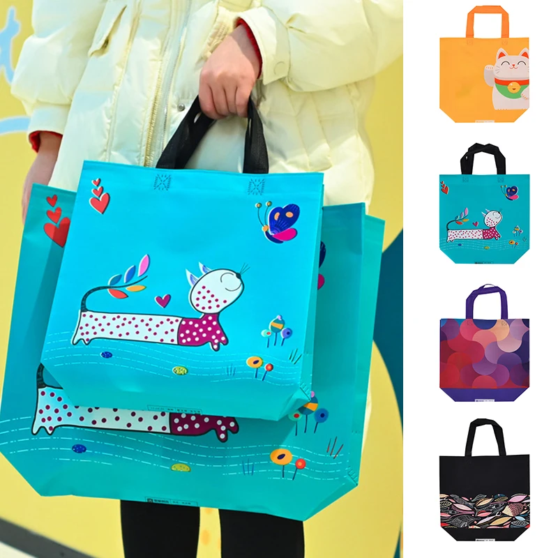 Non-woven Fabric Tote Bag Handbags Cartoon Animal Cat Print Shopper Bag Takeaway Bag Folding Bag Grocery Bag Reusable canvas bag