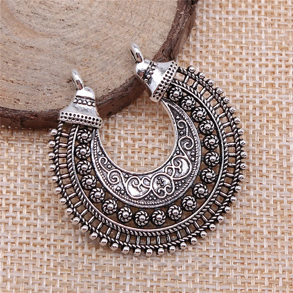 WYSIWYG 2szt Ocena biżuterii Handmade Craft Kolczyki wisiorek Charms Antyczny Srebrny Kolor 39x40mm — zdjęcie 5