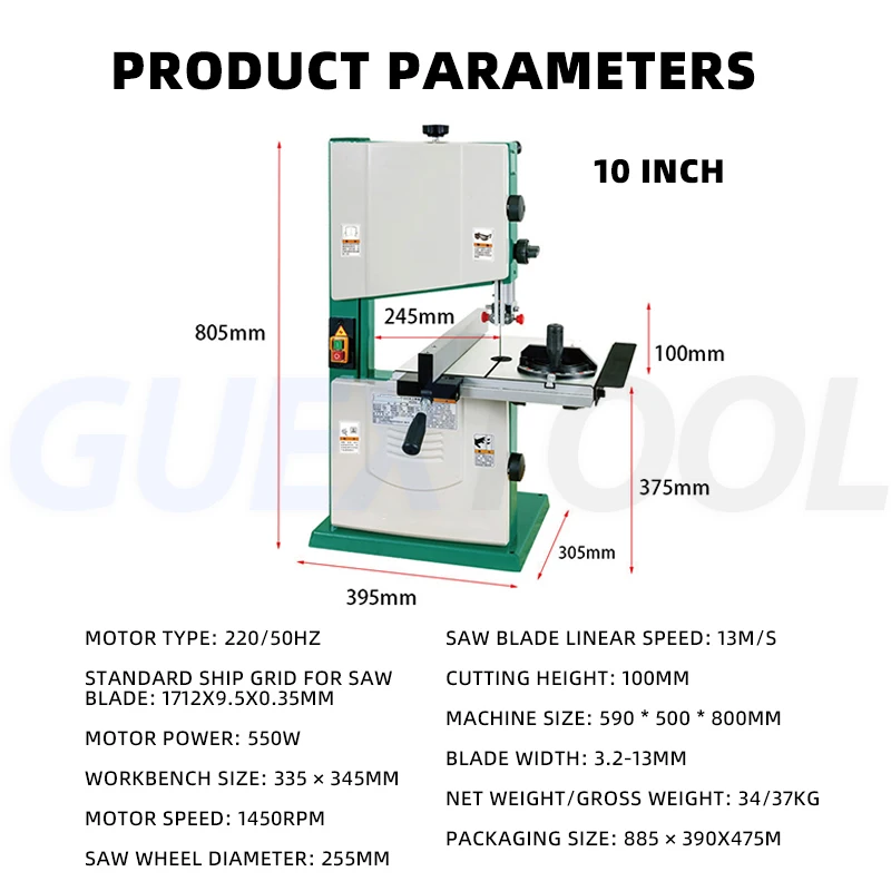 Imagem -06 - Polegada 10 Polegada Carpintaria Band Saw Máquina Desktop Corte Jig Saw Multi-function Curved Saw Máquina de Corte Portátil 450w 550w Serra de Corte para Carpintaria e Máquina de Corte Multifuncional Doméstica Máquin 9