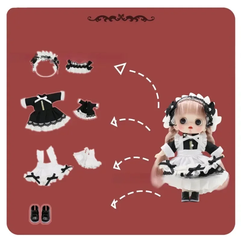 14cm Original Cute BJD Dolls 5.5 Inch Maid Cosplay Doll DIY Toys with Clothes Outfit Shoes Wig Hair Makeup Best for Kids Girls