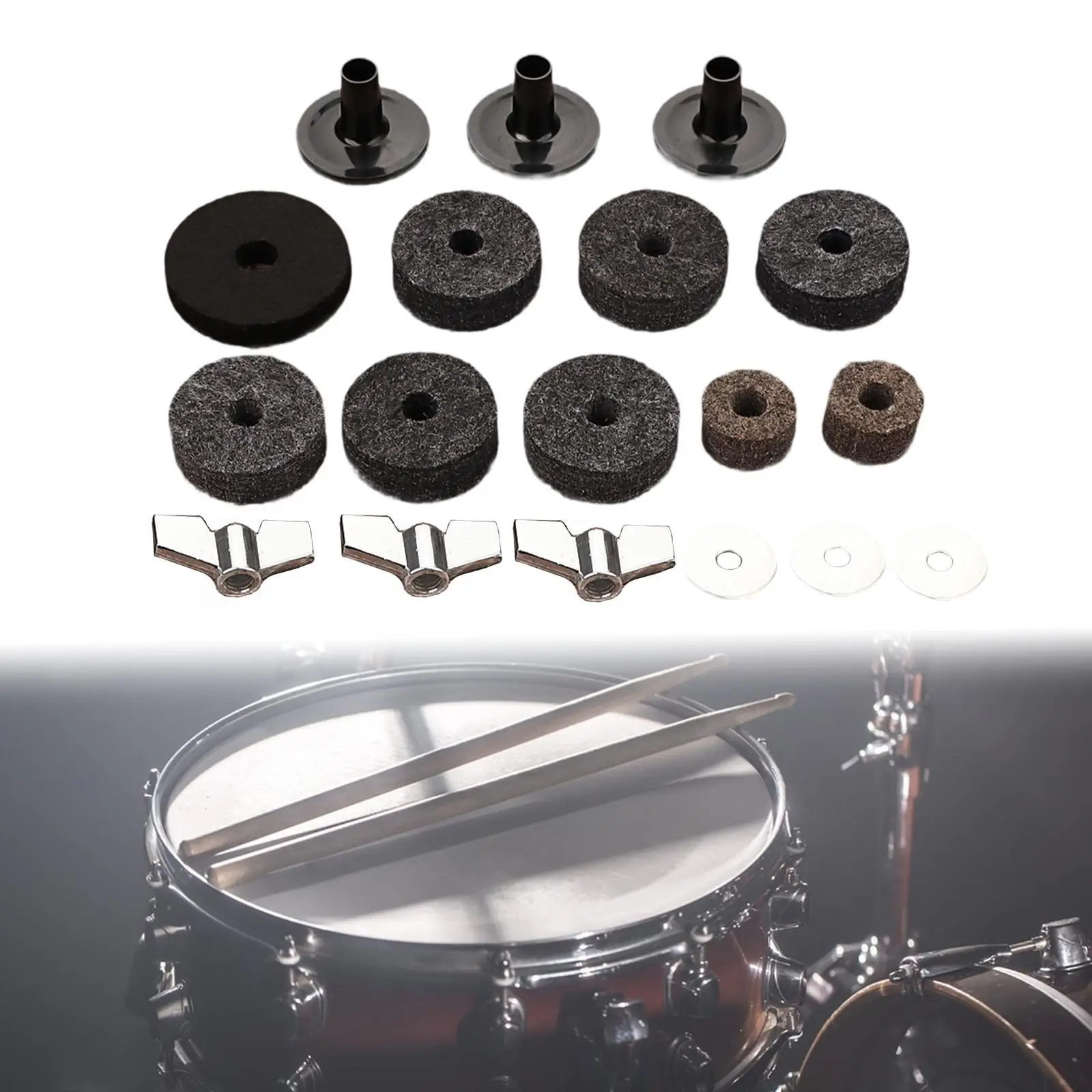 18x Replacement Cymbal Parts, Cymbal Stand Sleeves, Hi Hat Clutch Felts with Wing Nuts and Washer, Cymbal Felts for Drum Set