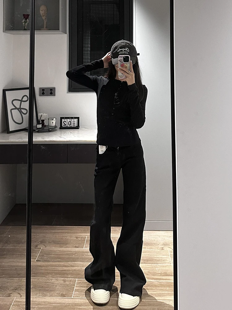 

Джинсы Bla с высокой талией и широкими штанинами, женские осенне-зимние новые утягивающие свободные эластичные расклешенные брюки