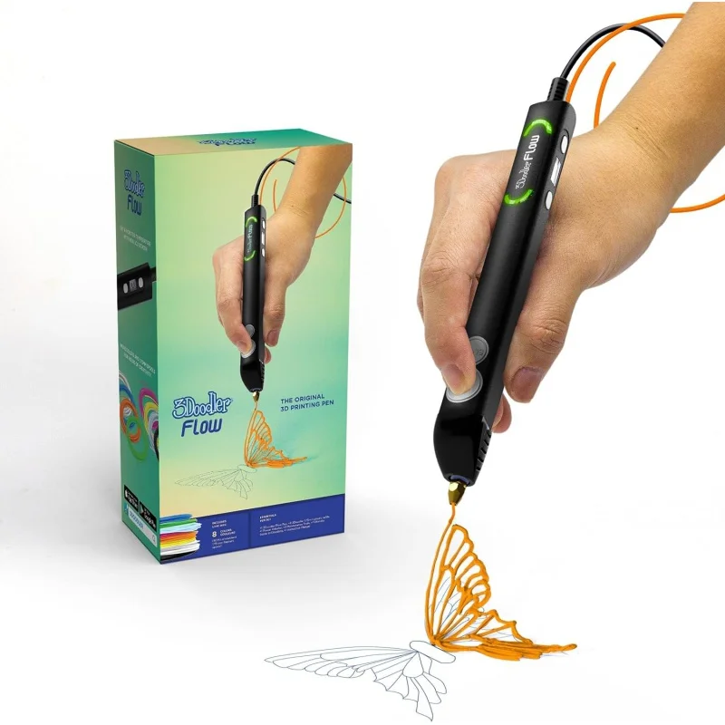 Flow 3D Printing Pen for Teens, Adults & Creators! - Black - with Free Refill Filaments   Stencil Book   Getting Started Guide