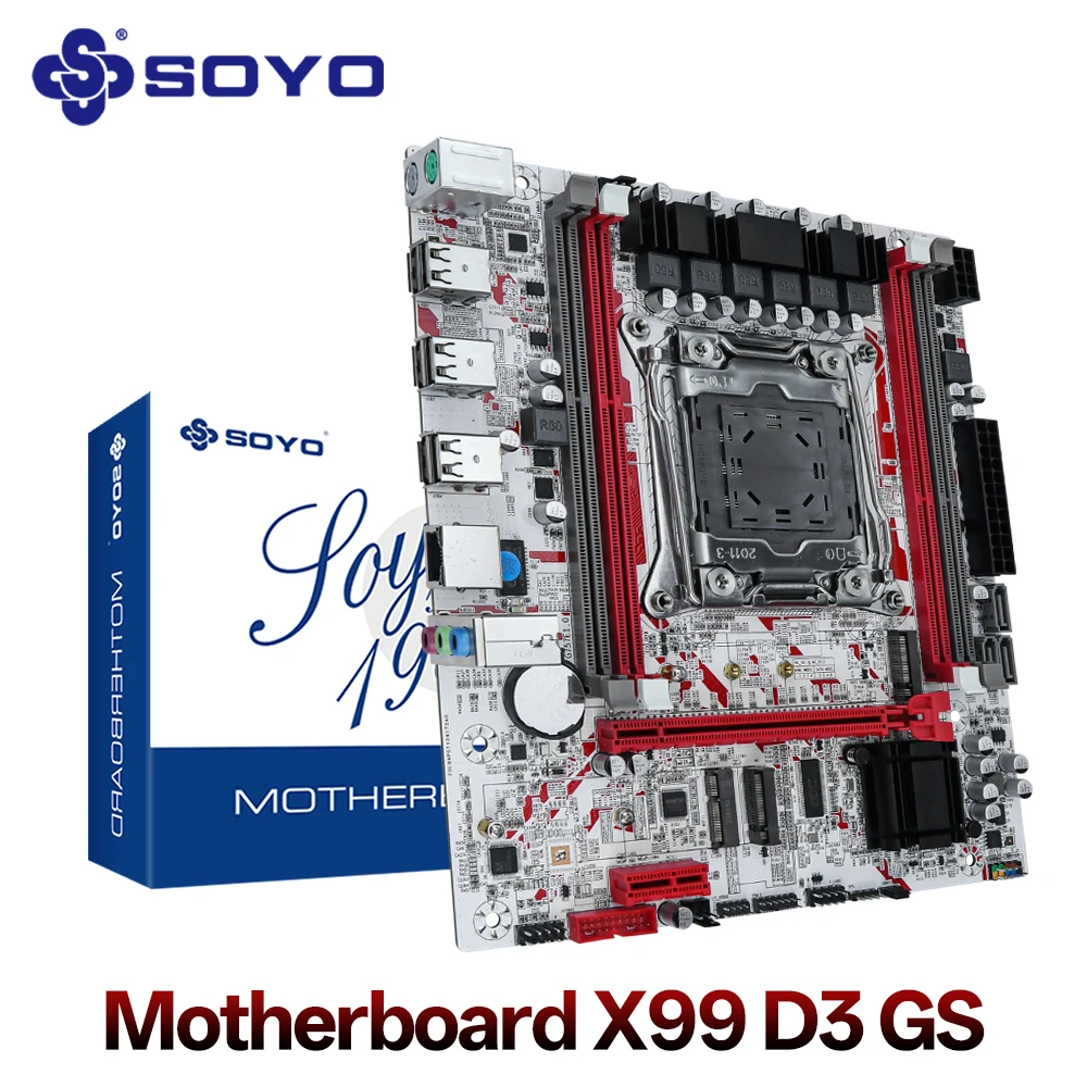 

SOYO Новая игровая материнская плата X99 D3 LGA2011-3 с поддержкой процессора Intel Xeon E 4 слота памяти DIMM DDR3 M.2 NVME PCIE4.0x16 SATA2.0