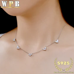 S925 Sterling Silver 5 Hearts Necklace Pave Sparkling Zircon Heart Pendant Romantic Jewelry for Women Valentine Anniversary Gift