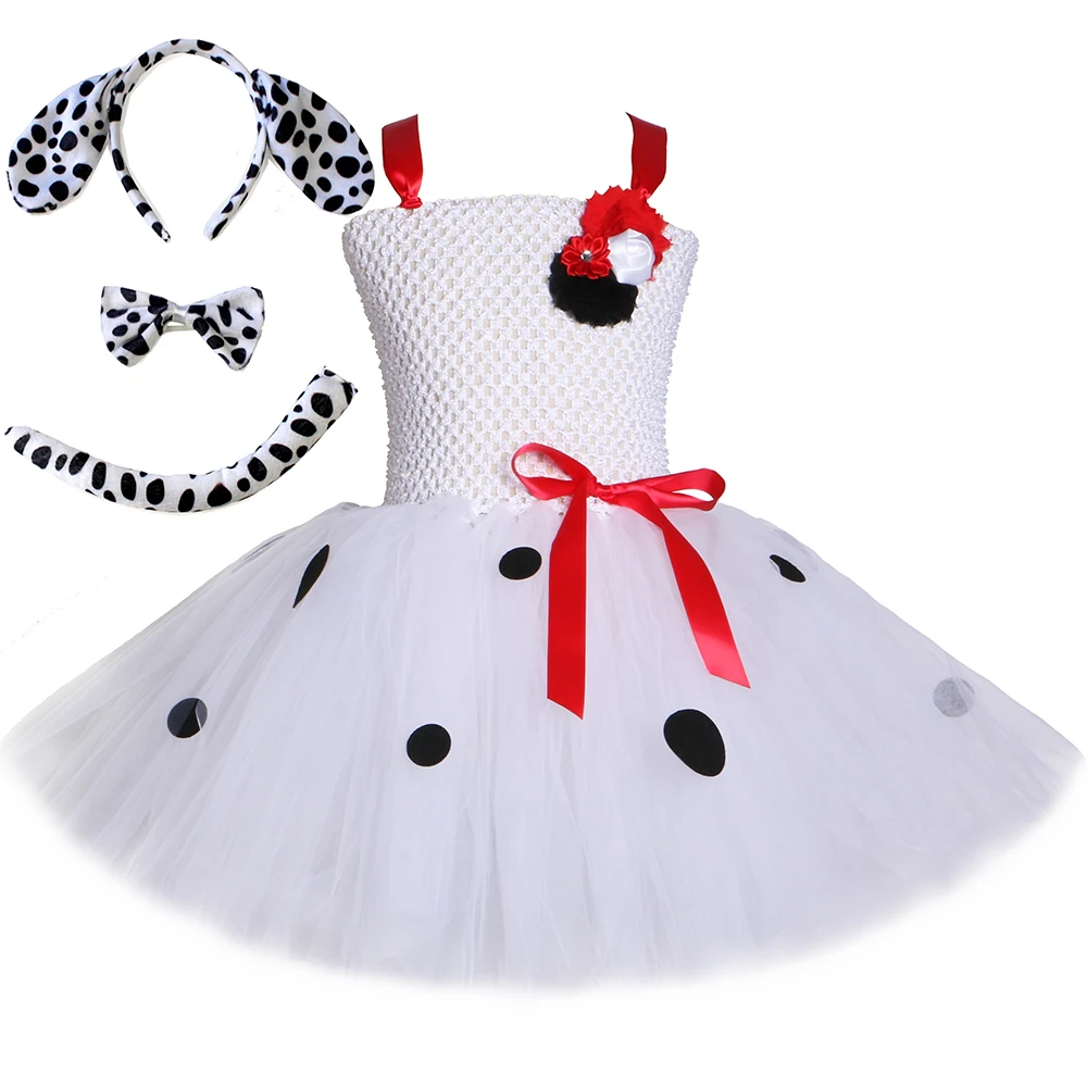 

101 Dalmatians Costume Kids Halloween Costumes Spotted Dog Puppy Tutu Dress Up Baby Girl Holiday Party Clothes Children Clothing