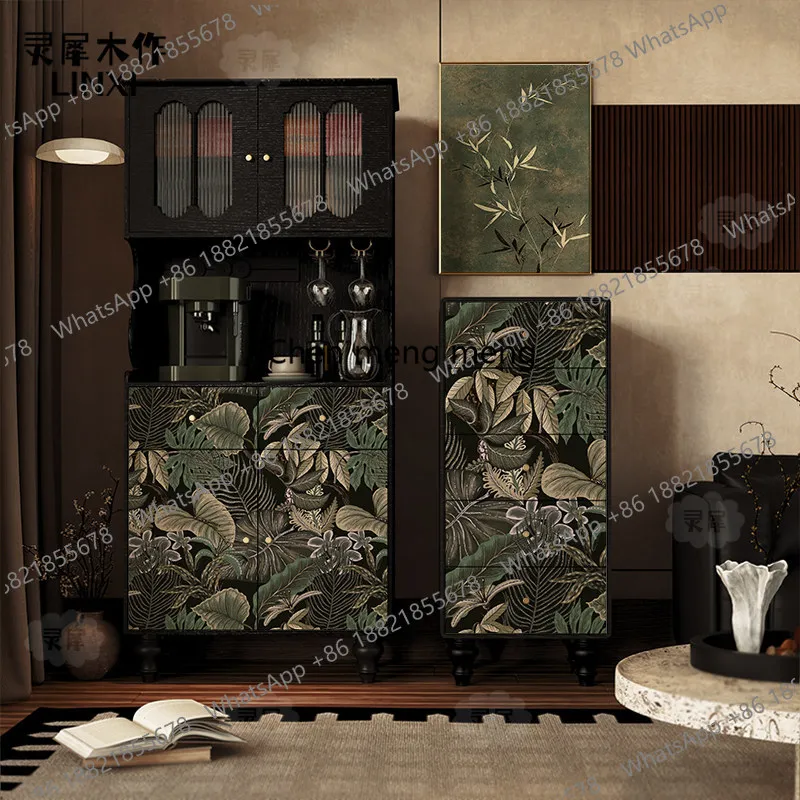

French medieval solid wood wine cabinet, dining side, wall decoration locker, living room tea bar