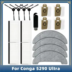 Cecotec Conga 5290 울트라 로봇 진공 예비 부품 액세서리 호환, 사이드 브러시 헤파 필터 걸레 헝겊 먼지 봉투