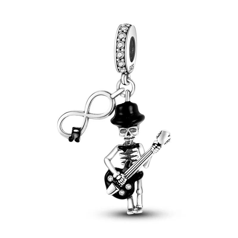 MISEFF 2025 925 Sterling Silver Pendant Bracelet Halloween Bash Gift Skull Bat Charms Beads Diy All Saints' Day Jewelry Making