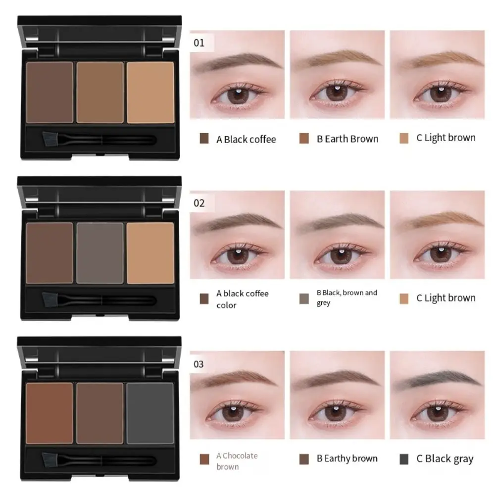 Relleno de cejas, paleta de polvos para cejas de 3 colores, Natural, resistente al agua, larga duración, contorno facial teñido, belleza profesional