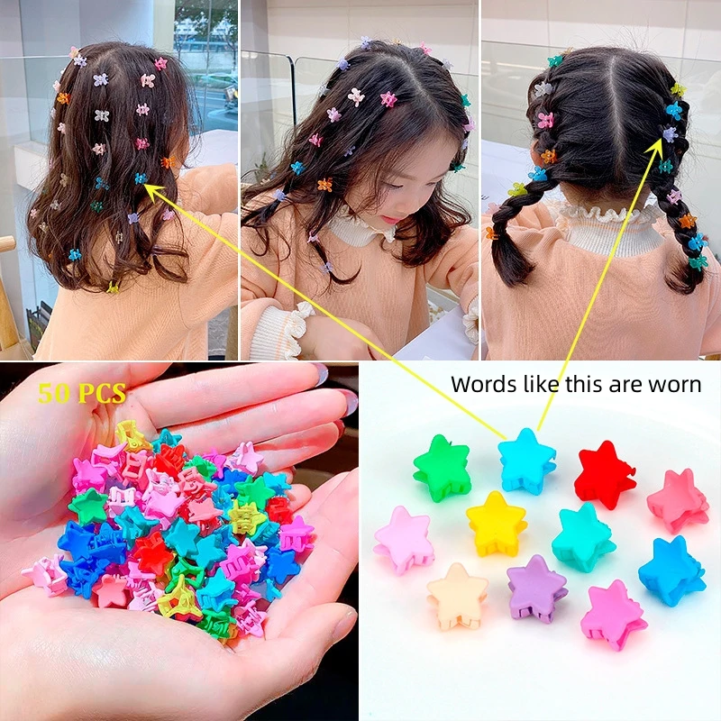 Children Hair Claws Candy Colored Pentagram 50pcs Mixed Colors With Bottles view 4