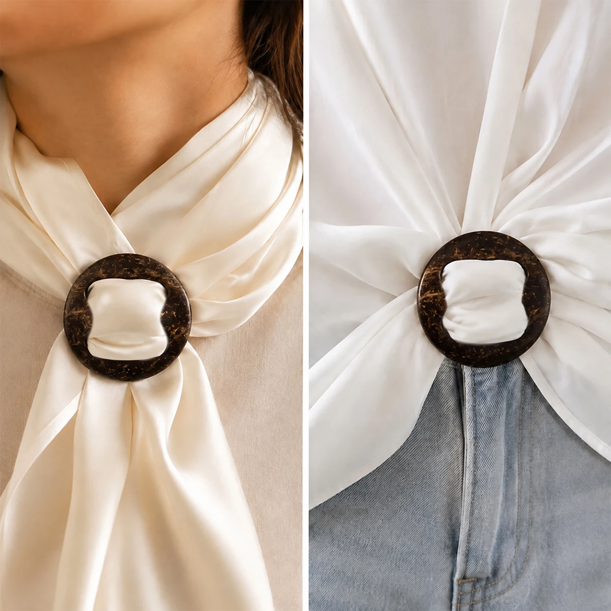 3PCS Coconut Shell Buckles, Round 2-Slot Scarf Fasteners for Dresses, Shirts, Shawls, Waist Belts and DIY Sewing