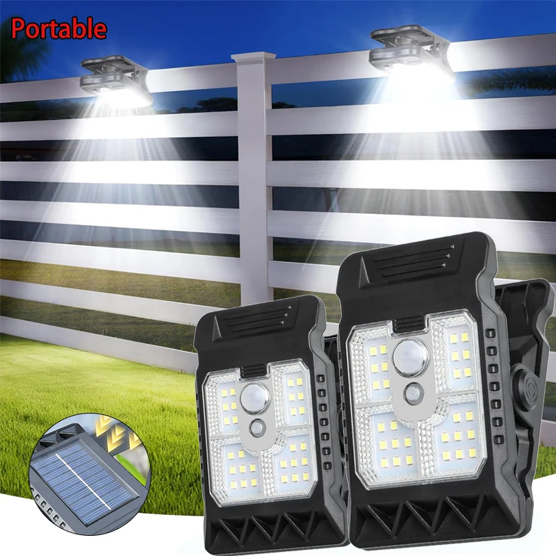 Clip on Solar Fence Lights 3 Modes Solar Motion Lights Outdoor Waterproof Portable Security Light for Fence Deck Garage Camping