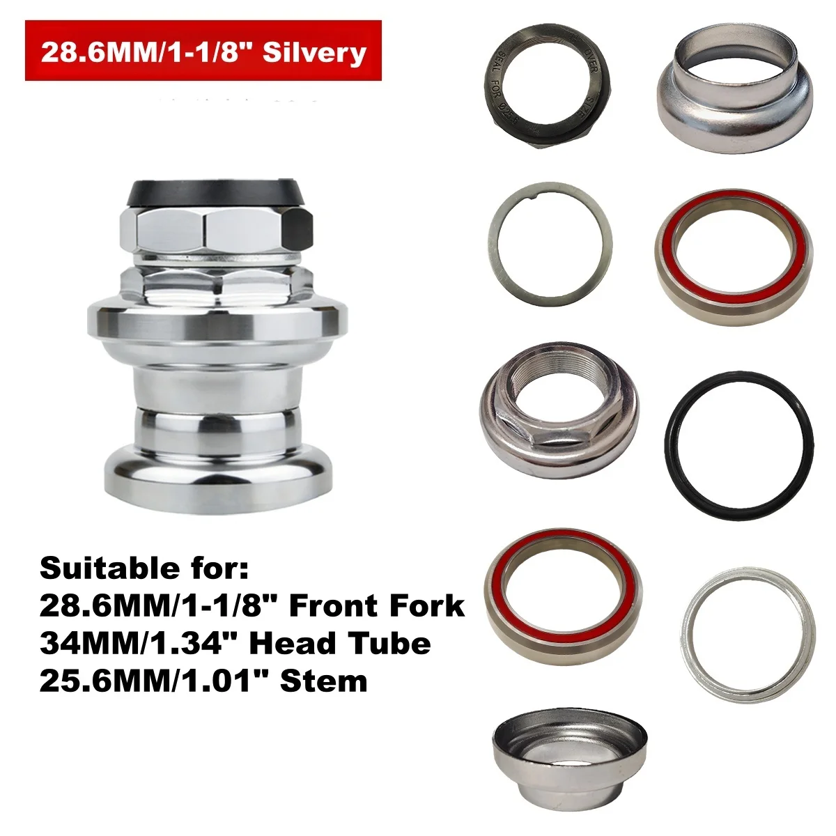 25,4 mm/1 Zoll und 28,6 mm/1-1/8 Zoll Gewinde-Käfiglager und Dichtungslager Fahrrad-Steuersatz für 30 mm/34 mm Steuerrohr, leichter Fahrrad-Steuersatz – Detail 22