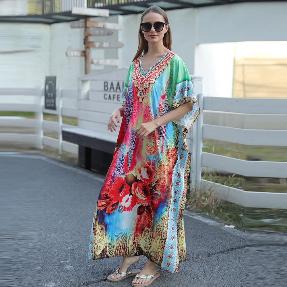ヨーロッパとアメリカのビーチ速乾プリント日焼け止めルーズバケーションローブビキニ水着カバーアップ