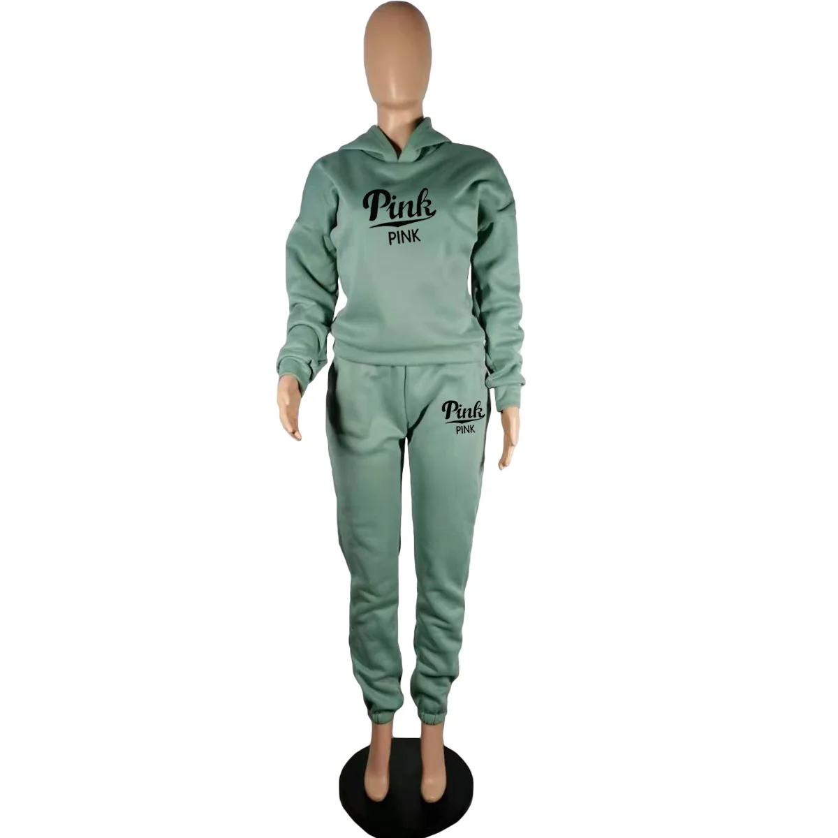 2-częściowy zestaw damski RÓŻOWY nadruk z literą Bluzy z kapturem na szyję Bluza Spodnie Dres Streetwear Nowa bluza + Spodnie joggery