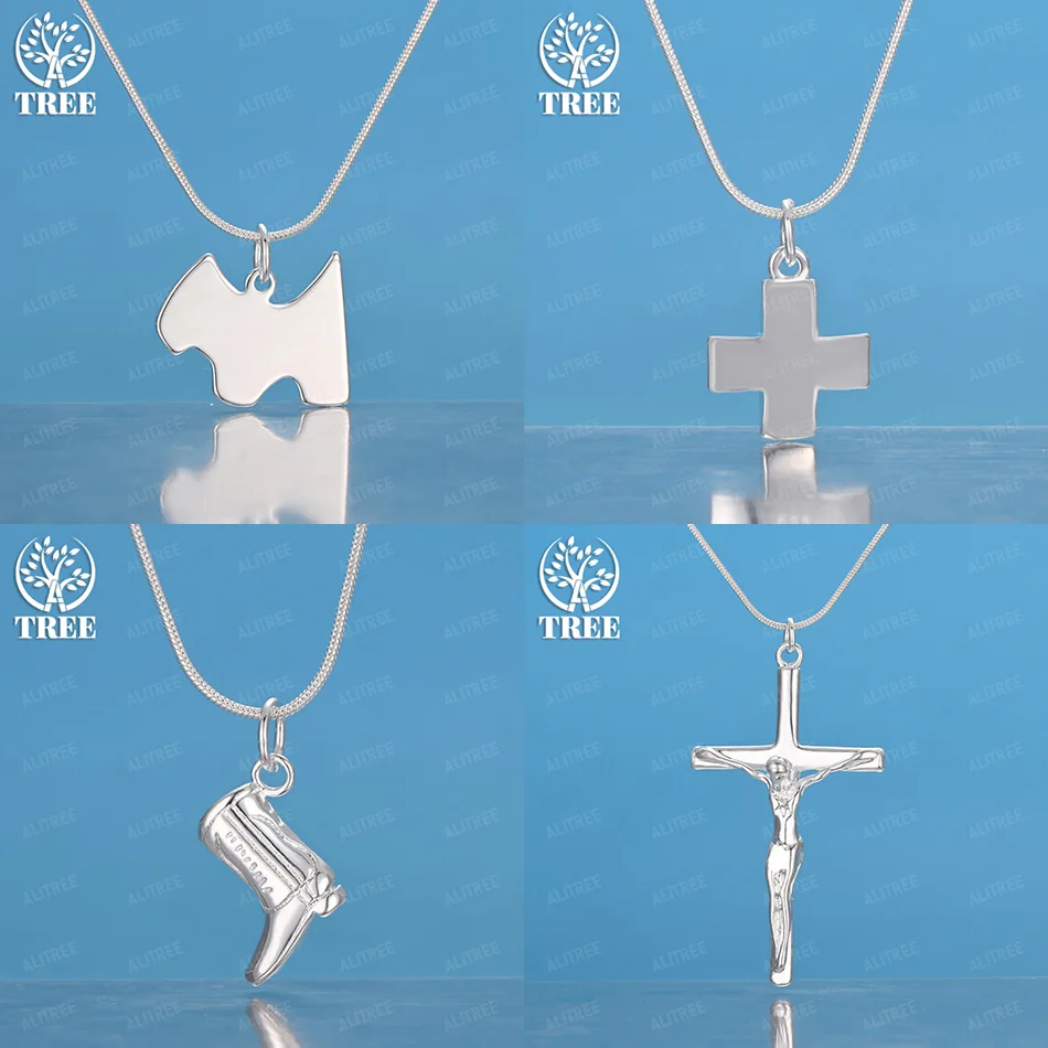 

16-30 Inch 925 Sterling Silver Jesus Cross Boots Puppy Pendant Necklace Women Nice Birthday Jewelry Accessories Holiday Gift