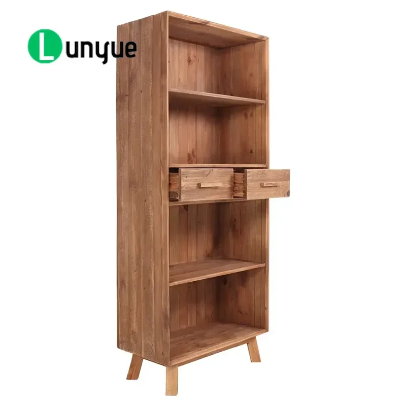 Recycled Solid Wood Bookshelf Antique Country Style Living Room Home Storage Furniture Durable Eco Friendly Display Rack