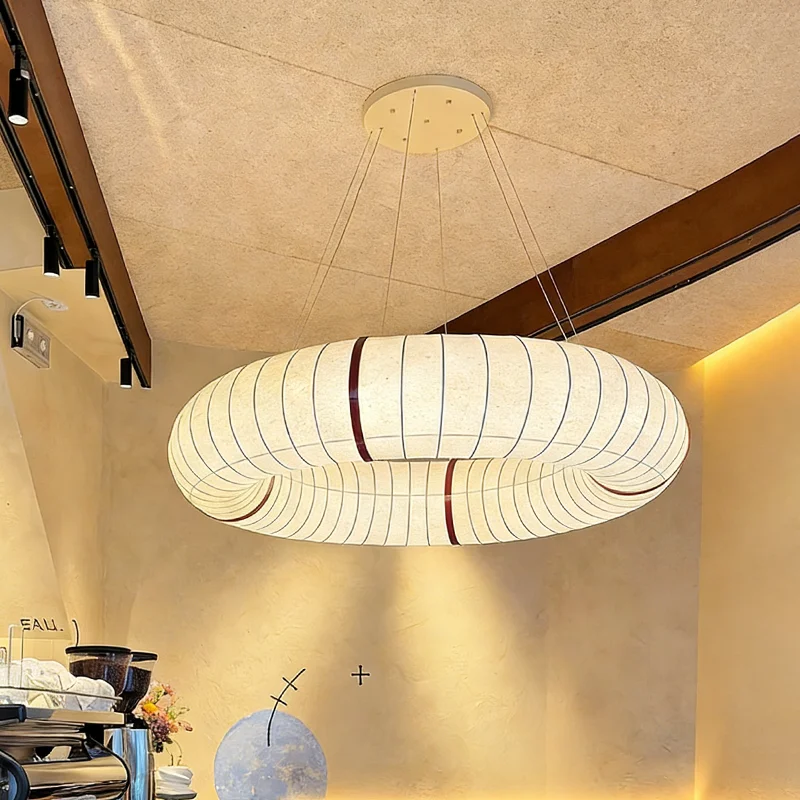 Wabi Sabi Round Fabric Pendant Light Japanese Cloth Chandelier For Living room Cafe Restaurant Designer LED Circle Hanging Lamp