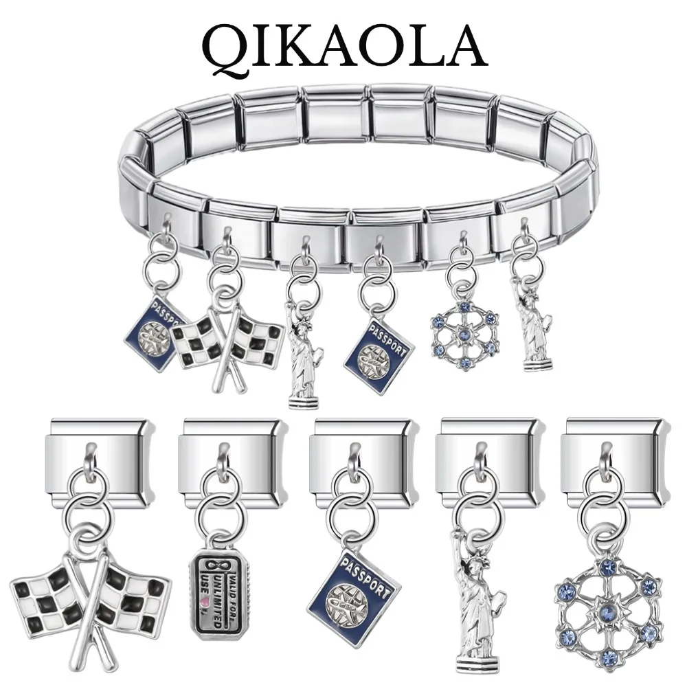 1pc Top Qualität Doppel Racing Flaggen Reisepass Italienischen Charme Fit 9mm Edelstahl Armband Diy Schmuck Machen
