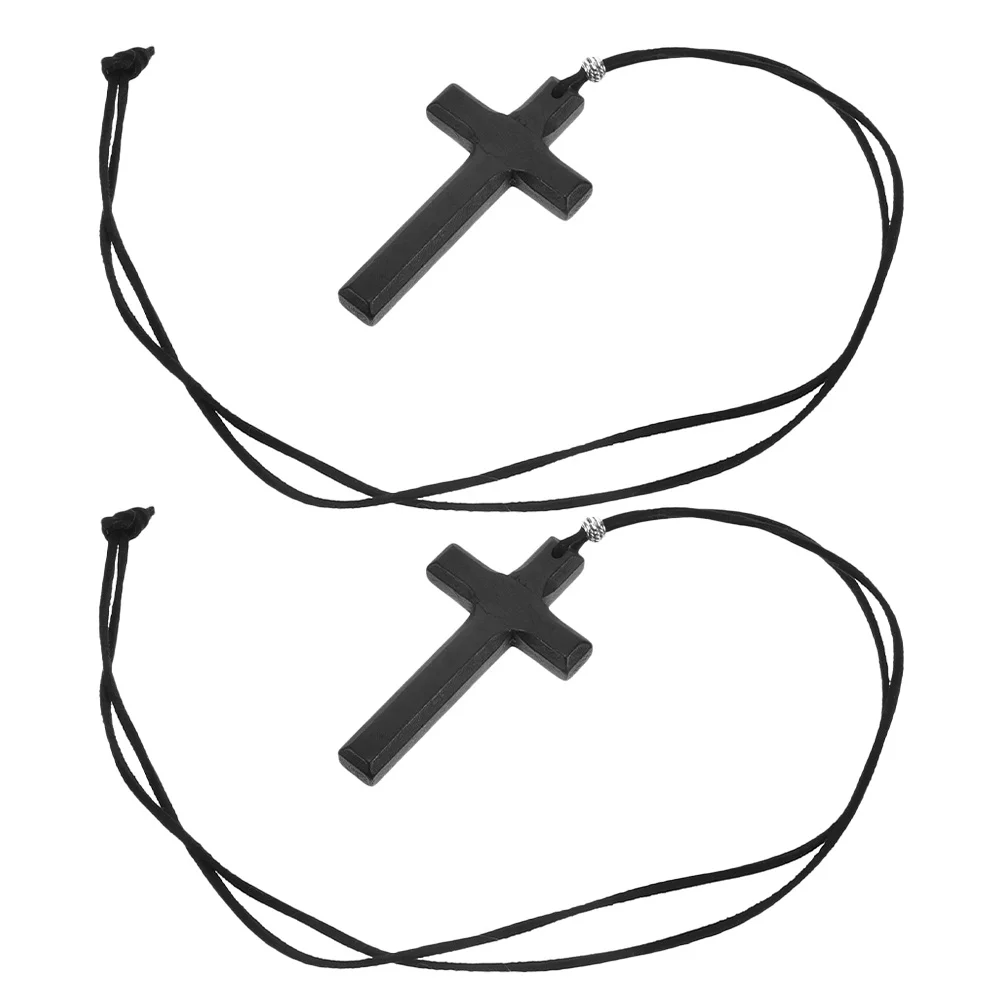 

2Pcs Wooden Crucifix Car Mirror Hanging Accessories Retro Religious Rearview Mirror Charm Car Interior Decor Pendant