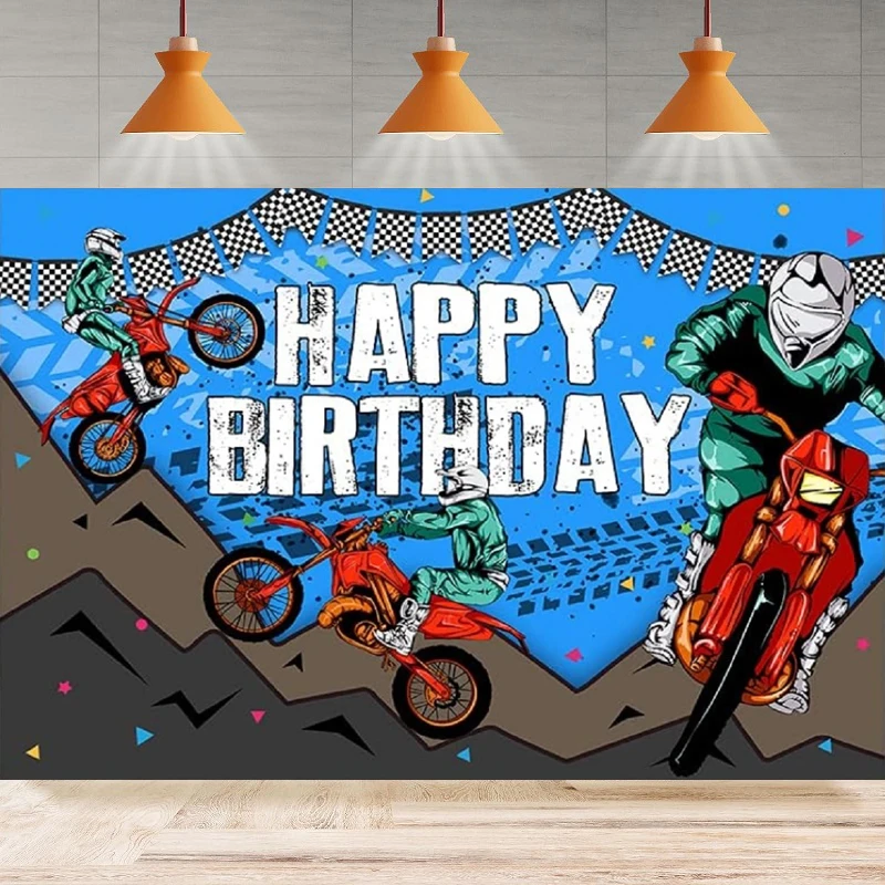 

Motocross Photography Backdrop Dirt Bike For Boy Girl Happy Birthday Extreme Sports Background Home Party Backdrop Wall Banner