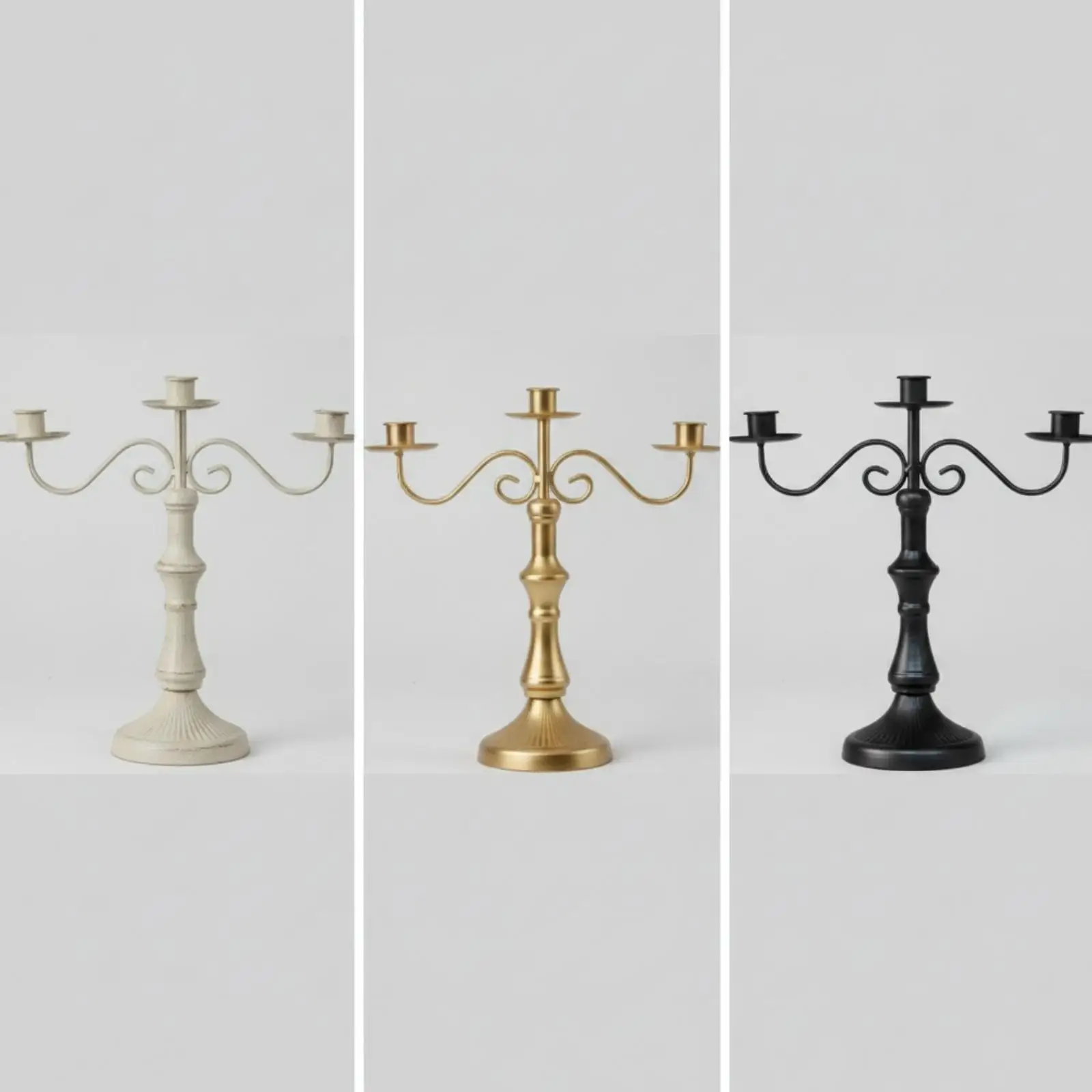 In Metallo Candeliere per Candele Taper | Ornamental European-Style, 3-Arm Candelabra, Balanced Tabletop Form, Candelabro a Tre