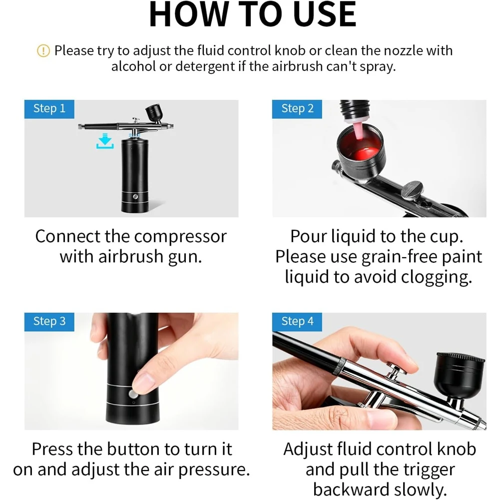 

Air Brush For Decorating And Model Painting Cordless Airbrush Kit Rechargeable With Compressor 3 Air Pressure Adjustment