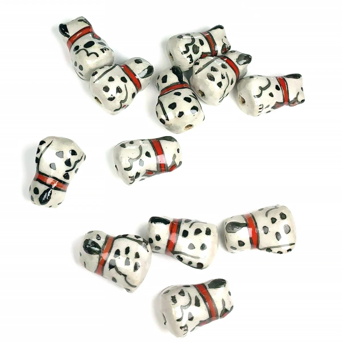 1.3x2cm  Adorable Tongue-Out Spotted Dog Ceramic Beads for DIY Necklace, Keychain, and Pendant Accessories