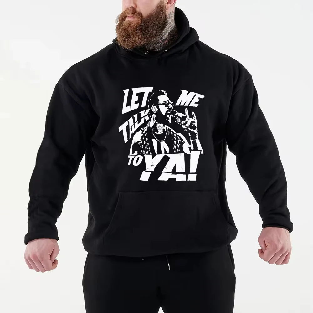 2024 Men's Fighting Fans Famous Wrestler LA Knight Black Hoodie Street Leisure Sports Pullover Anime Hoodie Harajuku  Sweatshirt