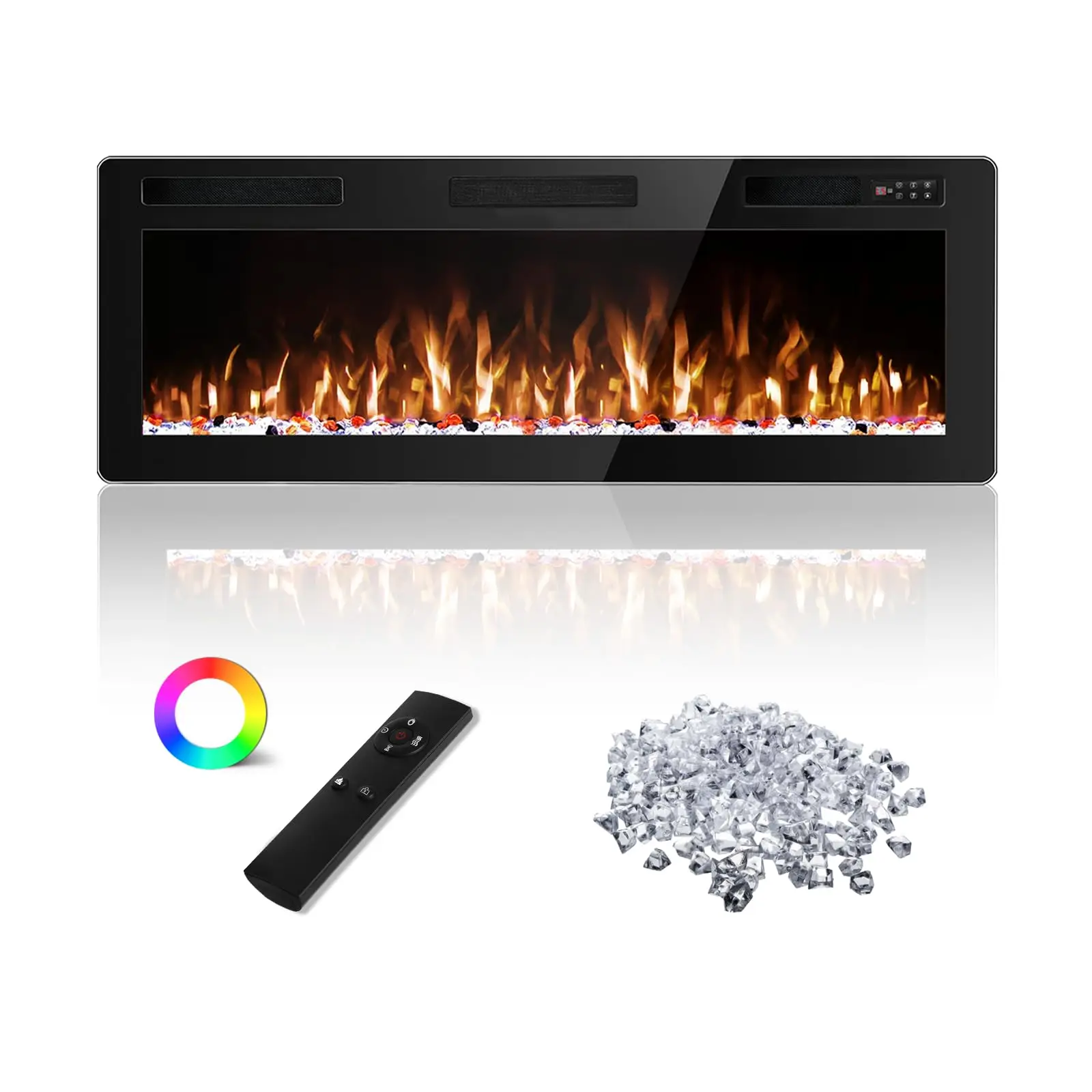 50 Inch Electric Fireplace Ultra-Thin Wall Mounted Fireplace | Wall Fireplace Electric with Remote Control, Adjustable
