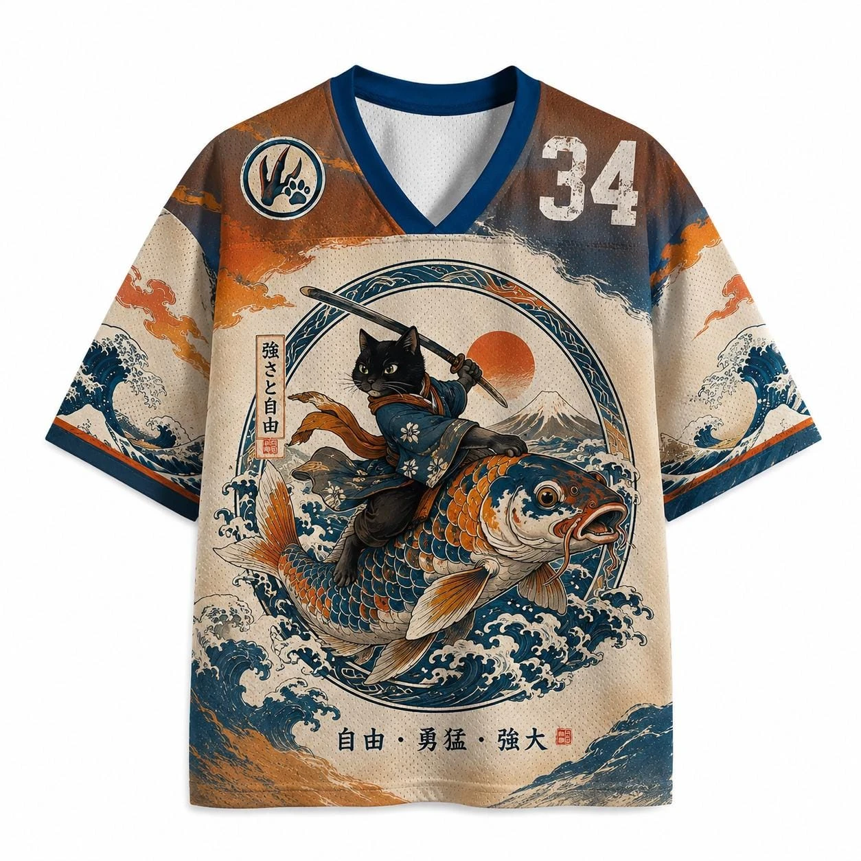 T-shirt col en V grande taille, style japonais, motif vent et vague, impression 3D, pour loisirs et sport en plein air, collection été 2026