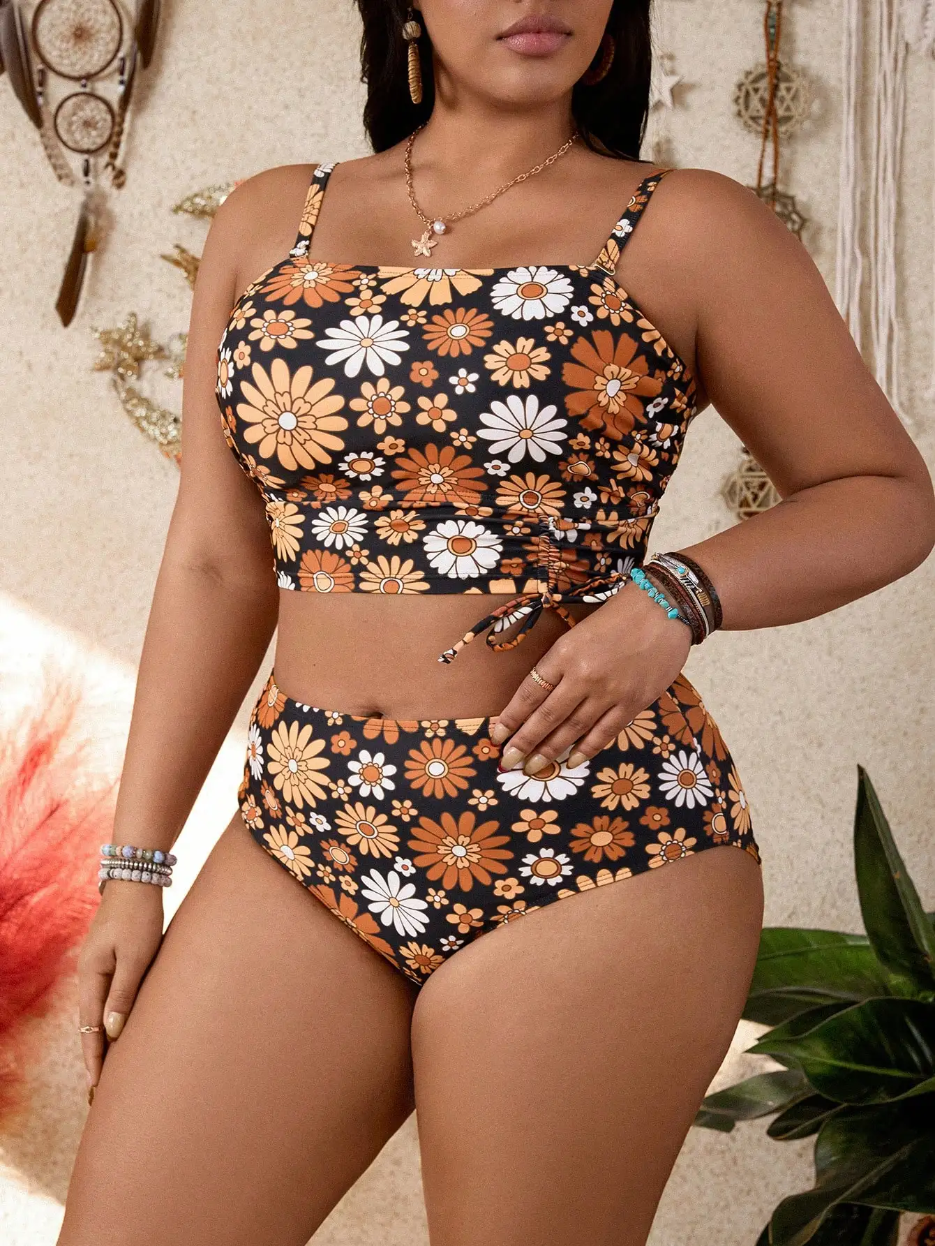 

Купальник-танкини больших размеров с цветочным принтом для пляжного отдыха