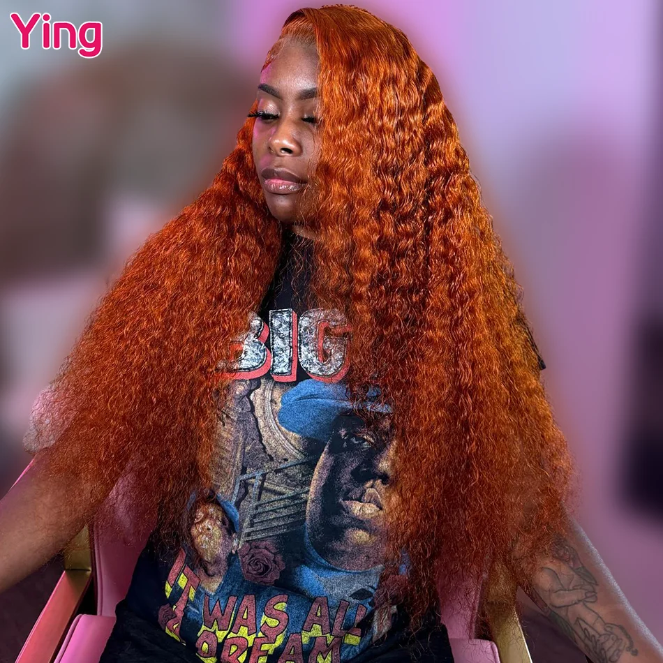 

Ying Ginger Orange Curly Wave 13x6 Lace Front Wig Remy 12A 13x4 Lace Front Wig PrePlucked With Baby Hair 5x5 Lace Closure Wig