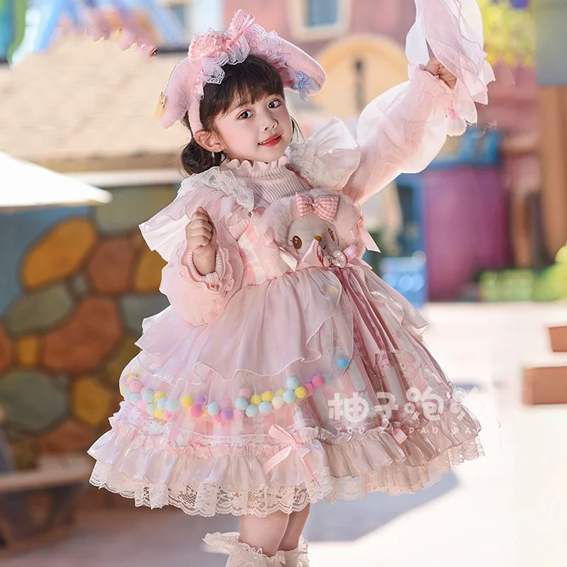 

Anime Winter My Melody Kawaii Girls' Lolita Dress Sanrios Kids Plush Warm Princess Dress Girl Cute Birthday Party Cosplay Dress