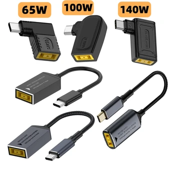 Adaptador de corriente de 65W, 100W, 140W, convertidor para cargador de portátil Lenovo, enchufe cuadrado, entrada de CC a salida tipo C PD, Cable de carga rápida