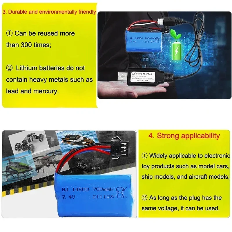 7.4v 14500 para carro de controle remoto barco veículo off-road baterias de alta velocidade 2s 700mah 15c lipo bateria