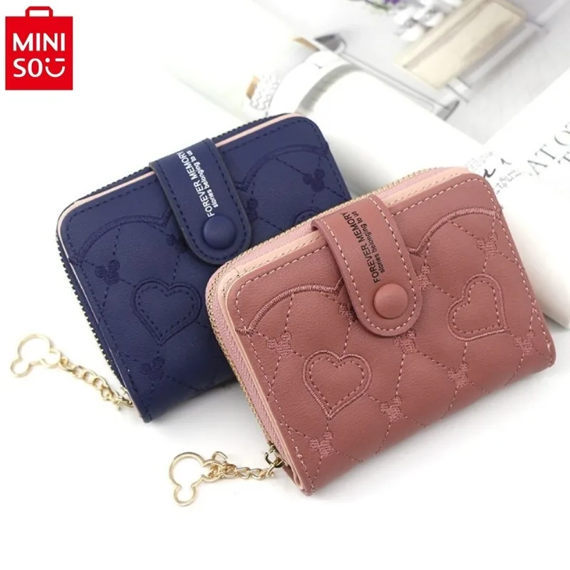 

MINISO Disney Mickey Personalized Women's Short Zipper Buckle Wallet Fashion Change Storage Embroidered Print Card Bag