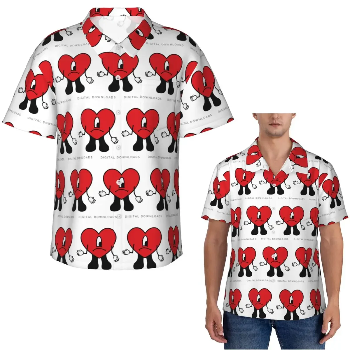 Bad Bunny Rapper Reggaeton Artist Hawaiian Shirts Funny Men Short Sleeve Shirt for Summer Beach Men's Lapel Tops