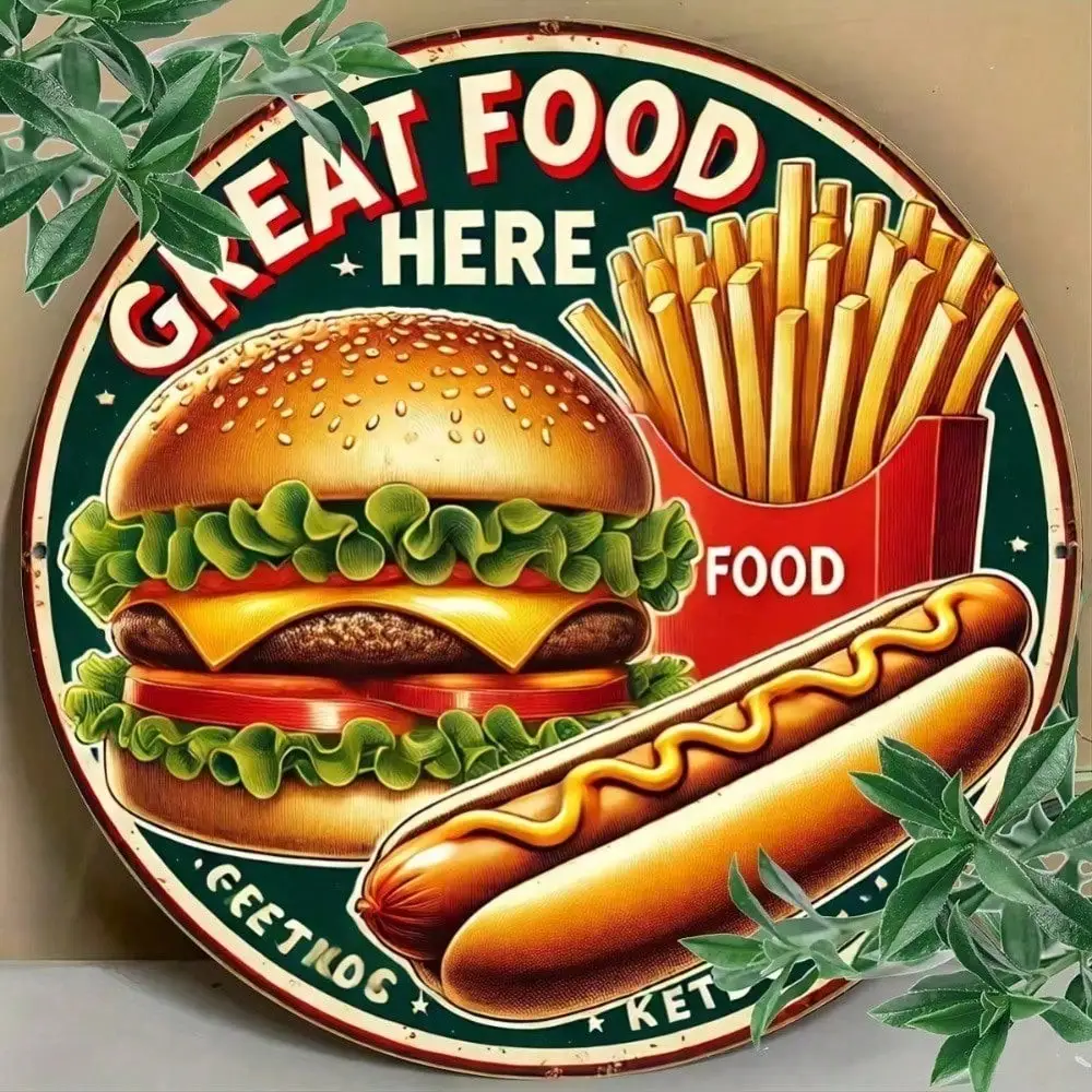 Vintage Burger Fries Wall Art Waterproof Canvas Poster Kitchen Decor Home Diner