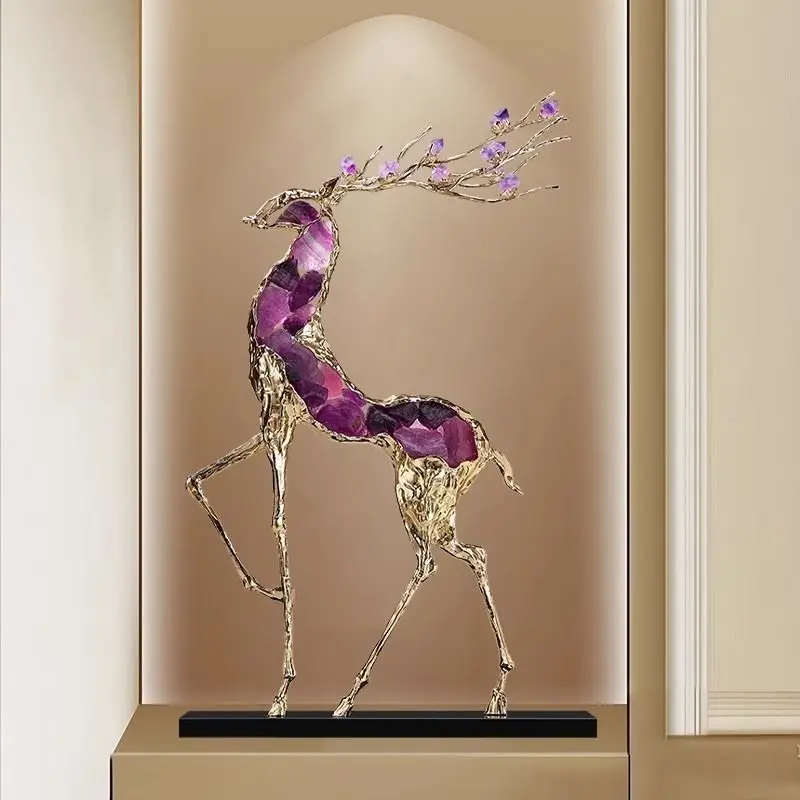 xx-High-end Alloy Crystal Deer Sculpture Decoration Home Livingroom Cabinet Wealth Ornaments Office Hotel Desk Accessories