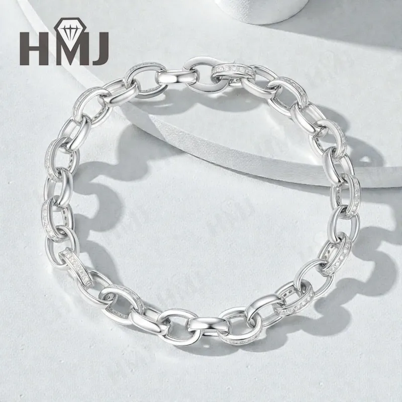 

Clasp Bracelet with 1.2mm D Color Round Moissanite S925 Silver Plated Chain for Man Minimalist Delicate Jewelry Gift Daily