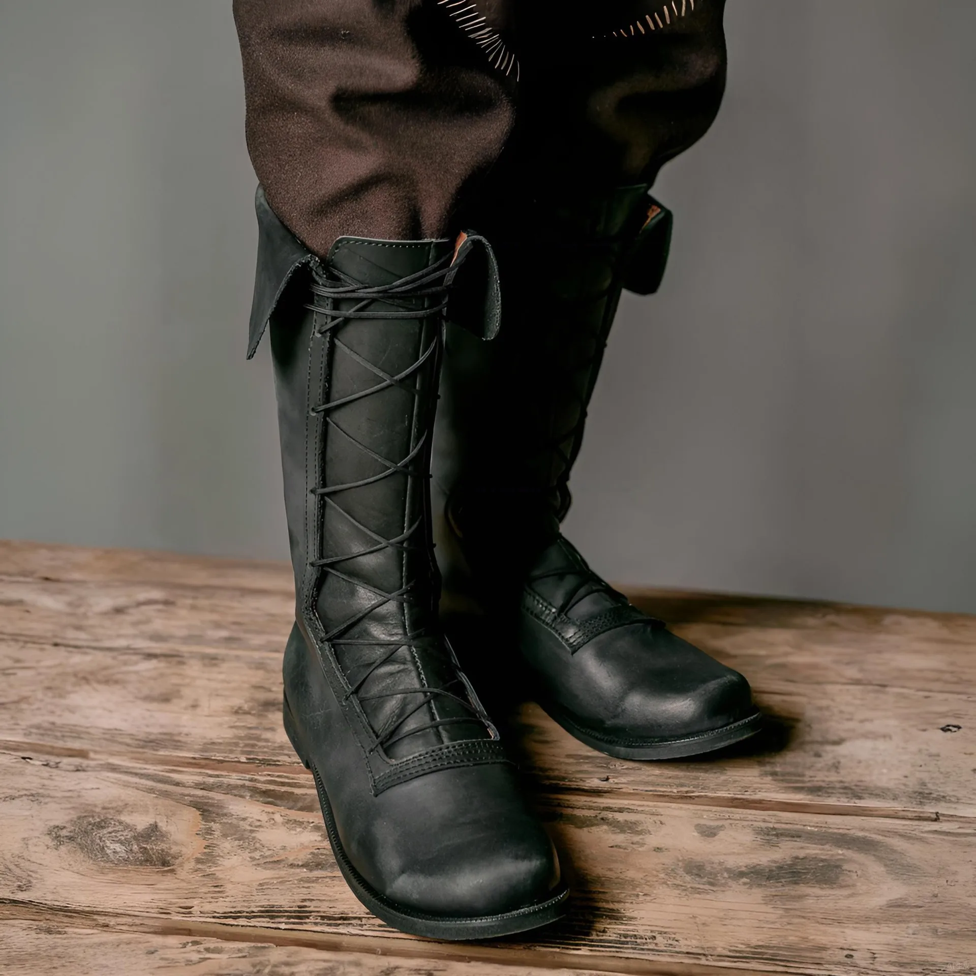 

Men Retro Medieval Renaissance Boots Knight Pirate Cosplay Shoes Pu Leather Flat Mid Calf Halloween Role Play Party Warrior Boot
