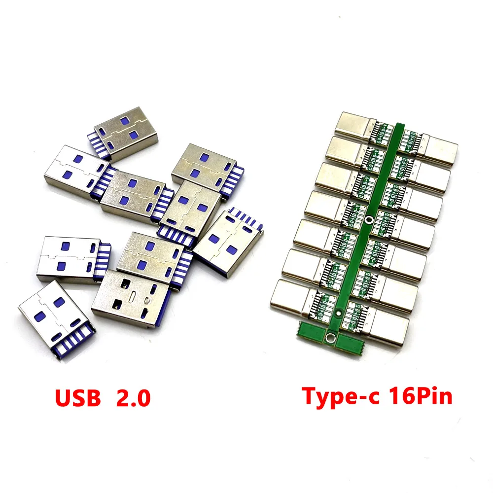 

100set 5A Fast Charge Type-C USB 2.0 65W Male Connector Welding With IC 5P PCB + Type A Male 16P USB DIY OTG Data Charge DIY KIT