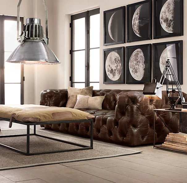 Solid wood furniture pull button wax oil leather sofa