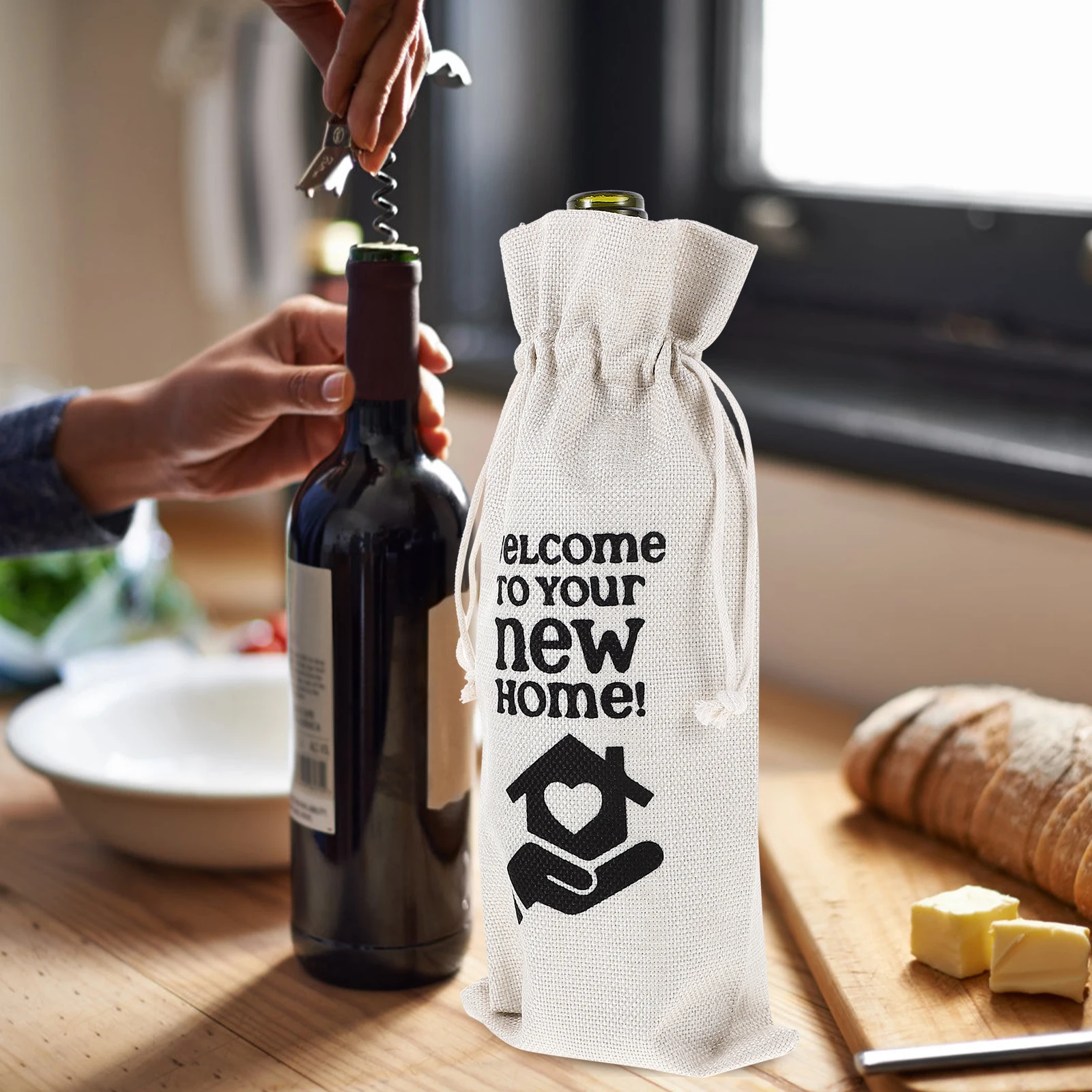 

Bottle Gift Bags Drawstring Linen Holder Christmas Party Wedding Banquet Reusable Bag For Bottles Liquor Wrapping