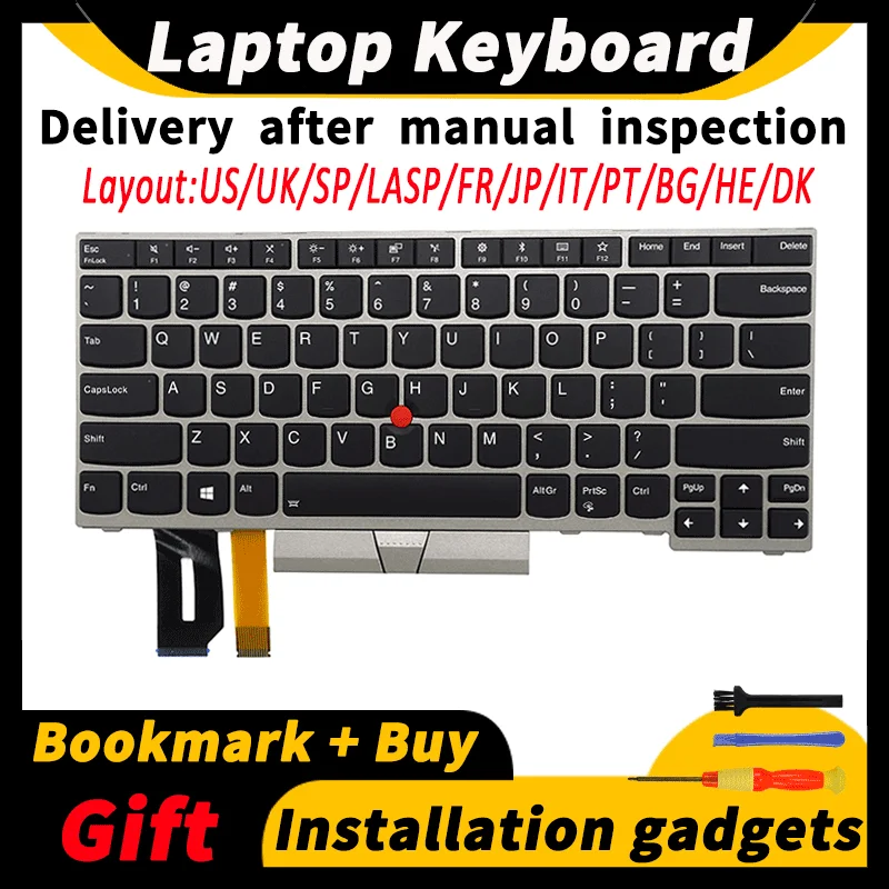 Laptop Replacement Keyboard for Lenovo ThinkPad E480 E485 E490 E495 L380 L390 L480 R480 T480S L490 T490 T495 01YN340 US/UK/SP