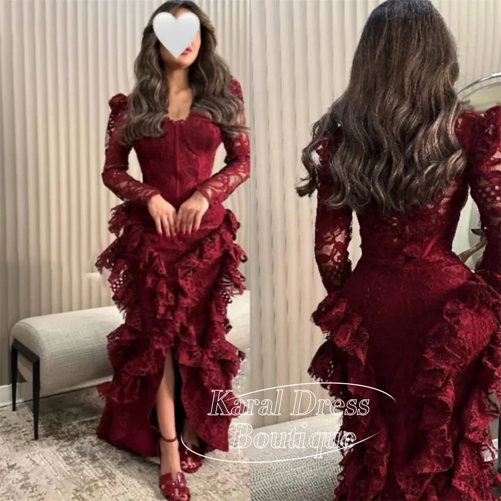 

Кружевное сексуальное платье русалки по индивидуальному заказу, красное вечернее платье с v-образным вырезом, драпированное свадебное платье длиной до пола на день Святого Валентина