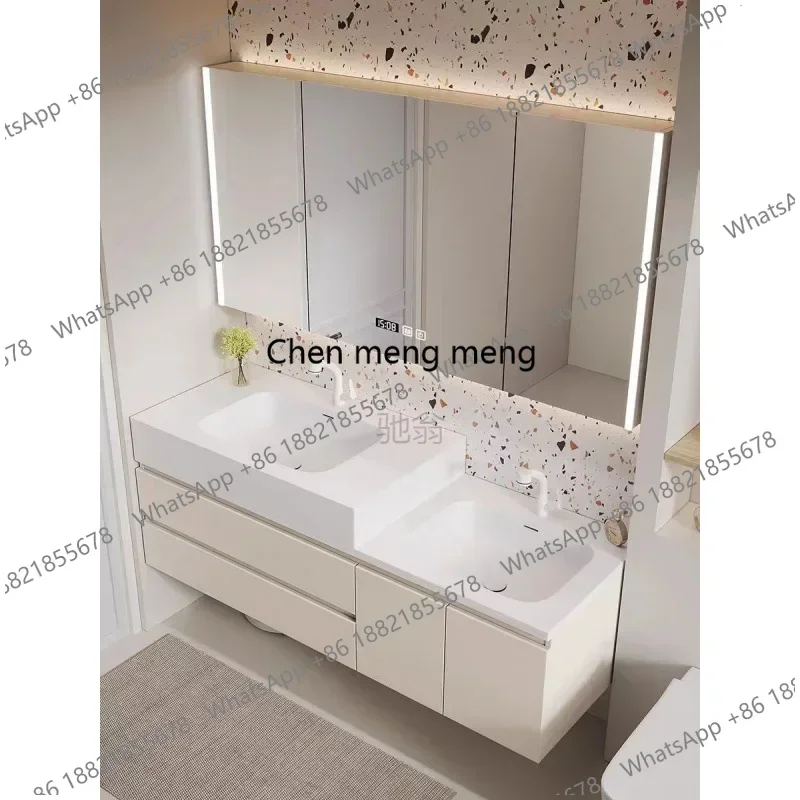Luxury Skin Bathroom Cabinets Solid Wood Vanity Cabinet Combination Parent-child Washbasin Sink Double Sink Bathroom Furniture