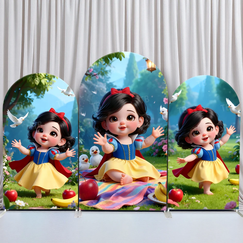 

TB Baby Snow White Arch Backdrop Cover Forest Critters for Kids Birthday Party Photography Background Wall Decor Elastic Fabric